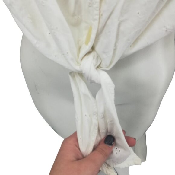 Vintage Stefano Cropped Eyelet Lace Tie Front Short Sleeve Blouse Size M Top 90s - Picture 3 of 11